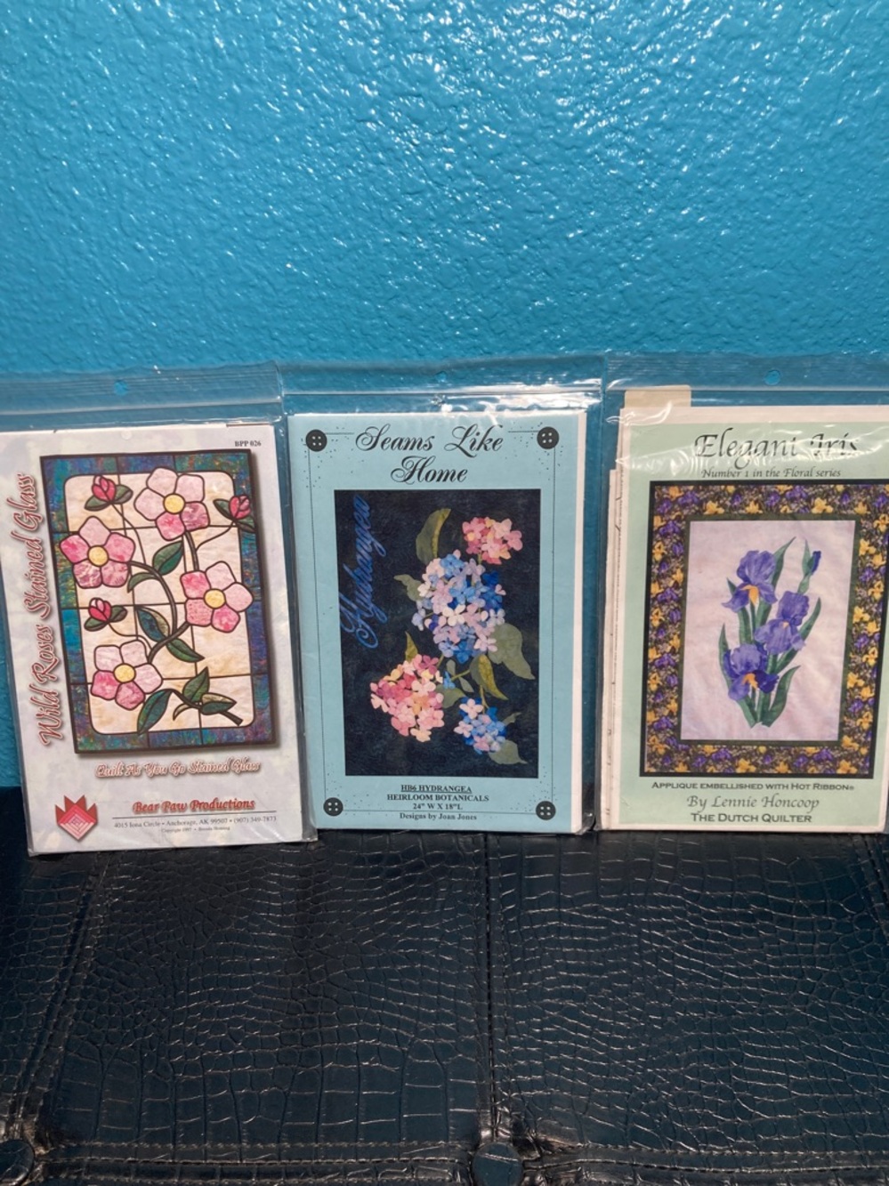 3 Floral Quilt Patterns: Wild Roses Stained Glass, HB6 Hydrangeas, Elegant Iris
